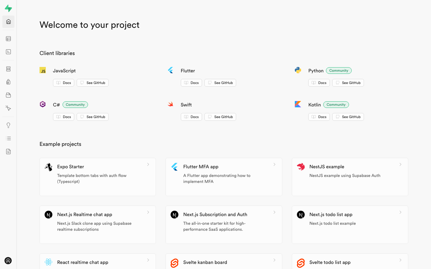 The deployed Supabase Studio dashboard loaded in a browser
