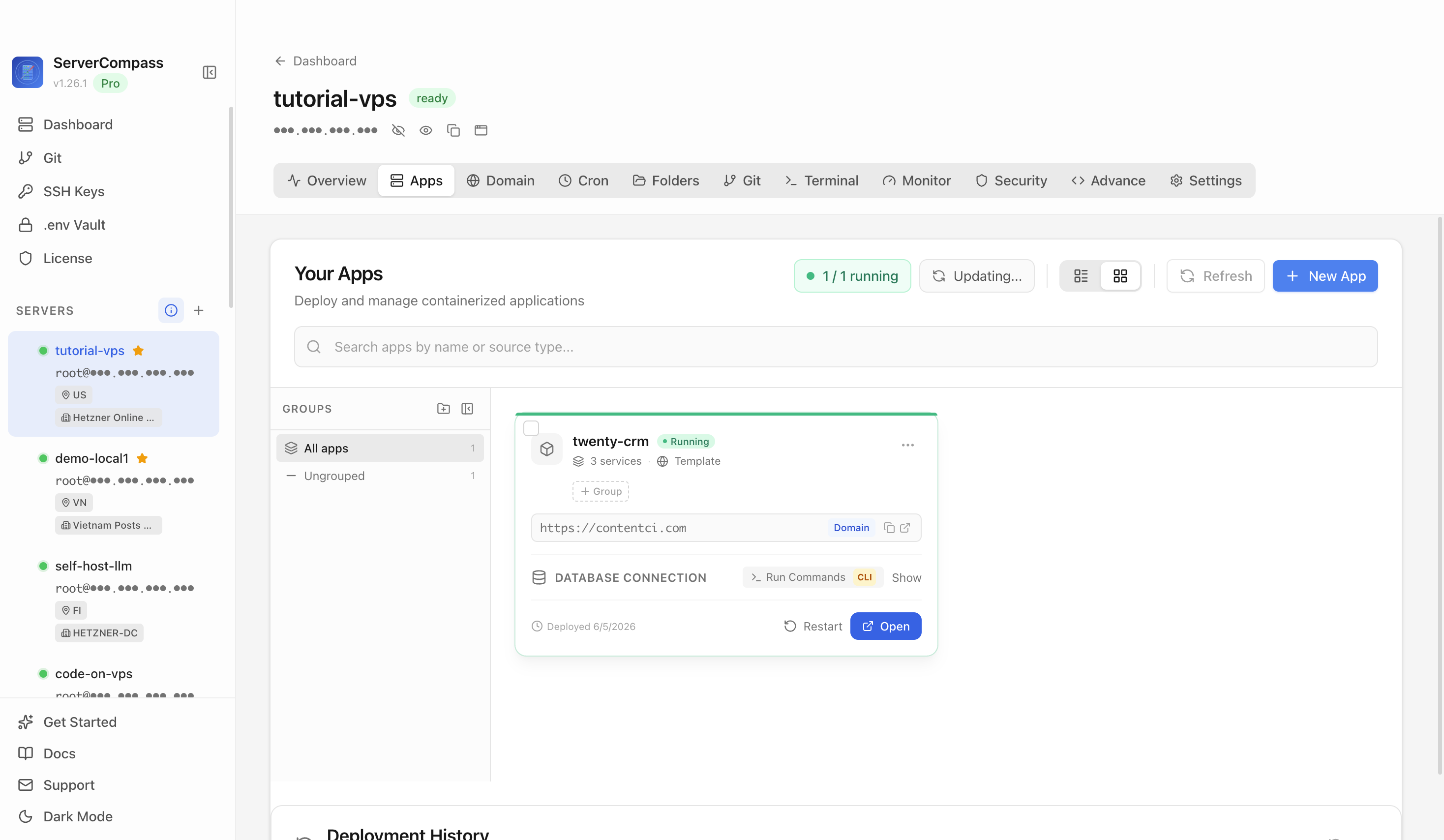 Server Compass Apps tab before creating a TrailBase app