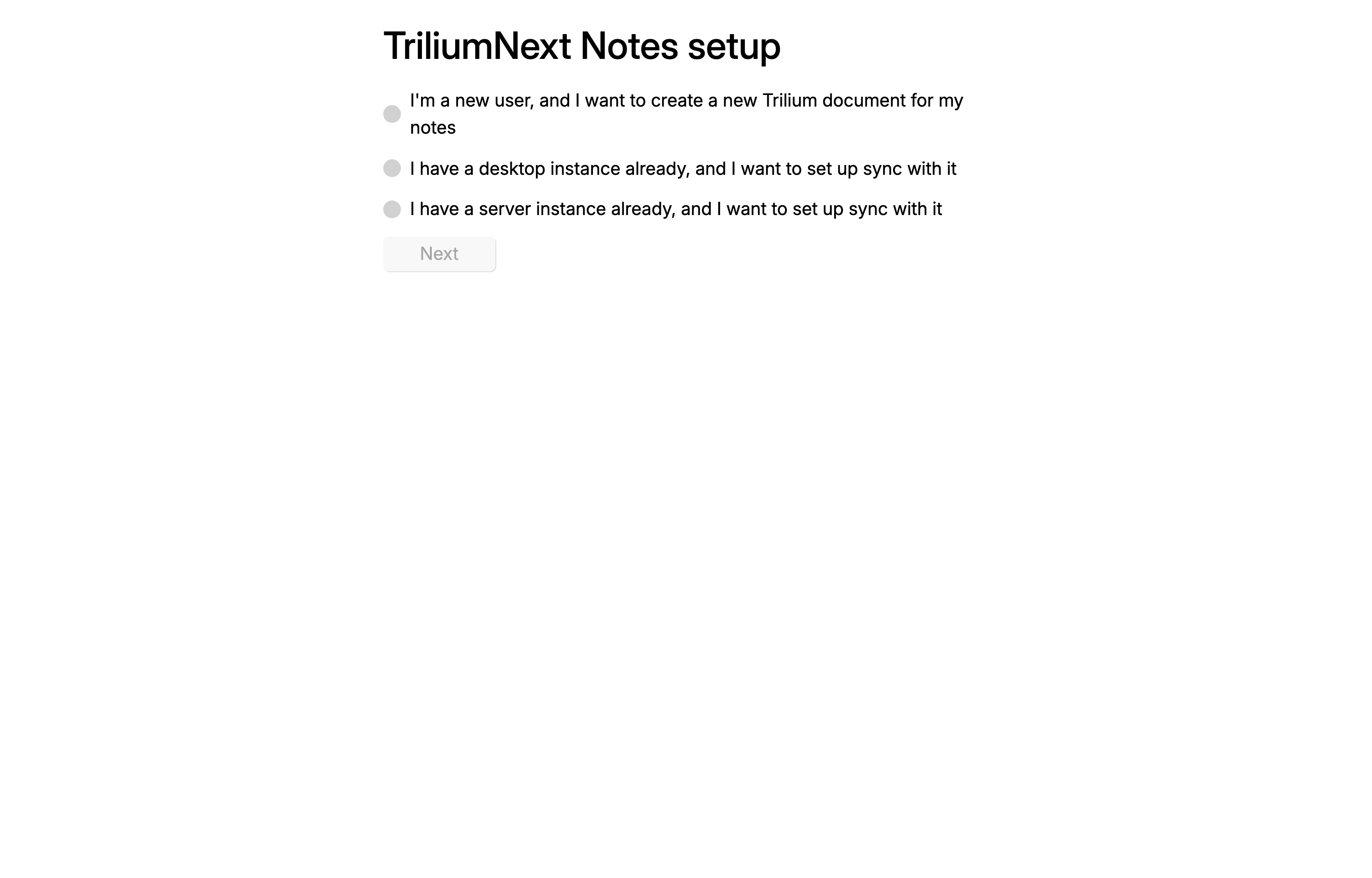 The deployed TriliumNext web UI loaded in a browser