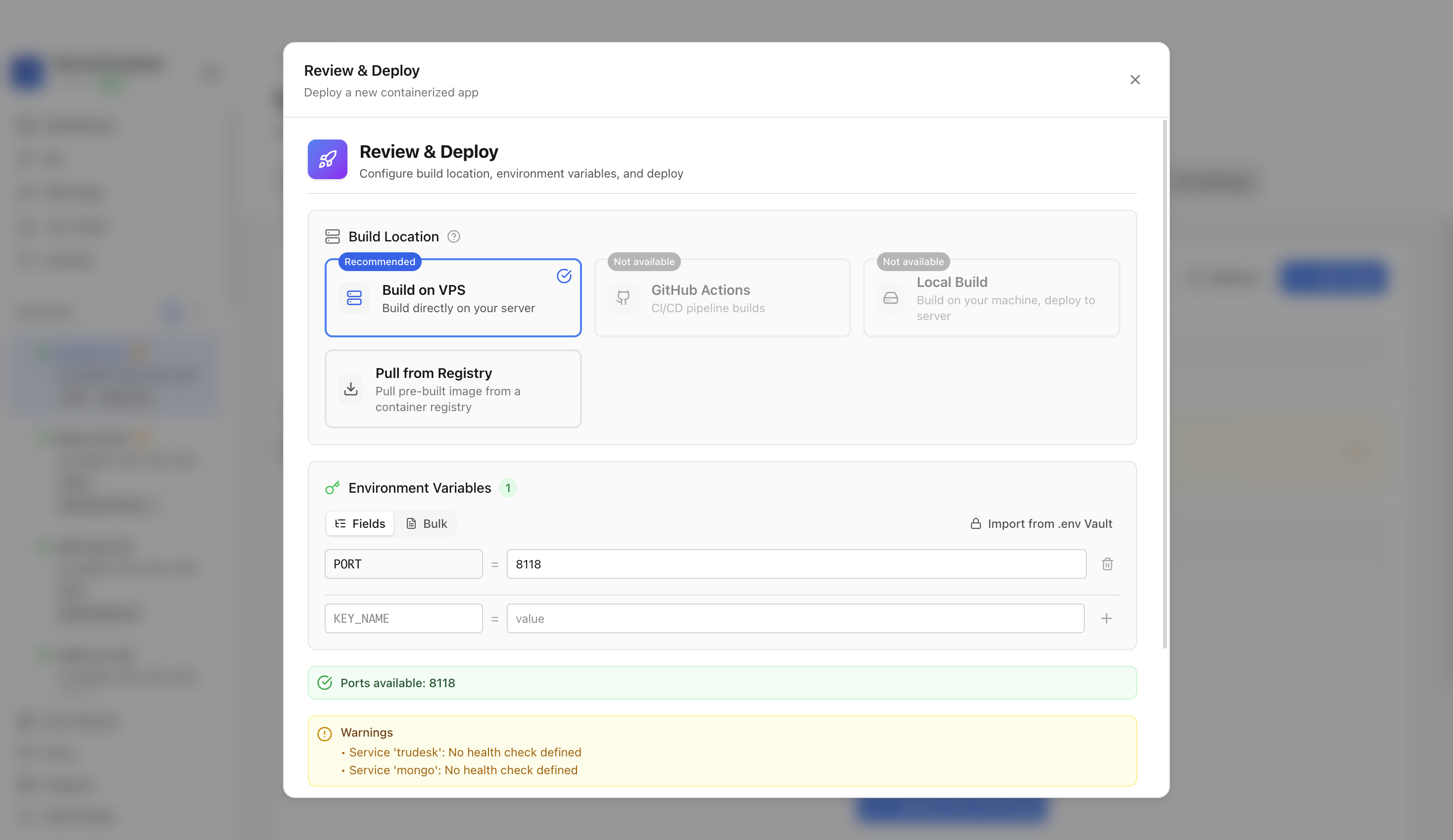 Reviewing Trudesk environment variables and port before deployment