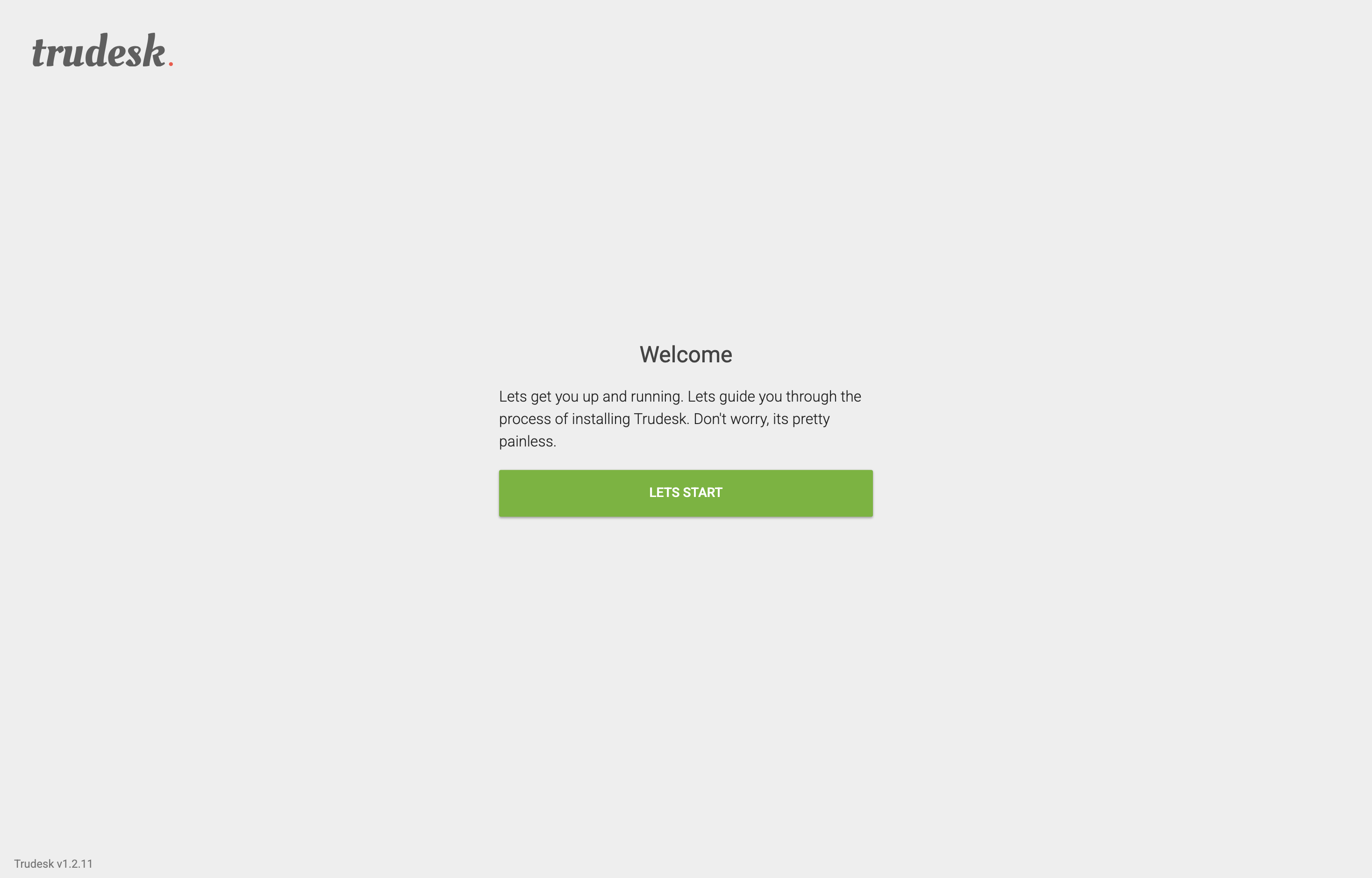 The deployed Trudesk web UI loaded in a browser