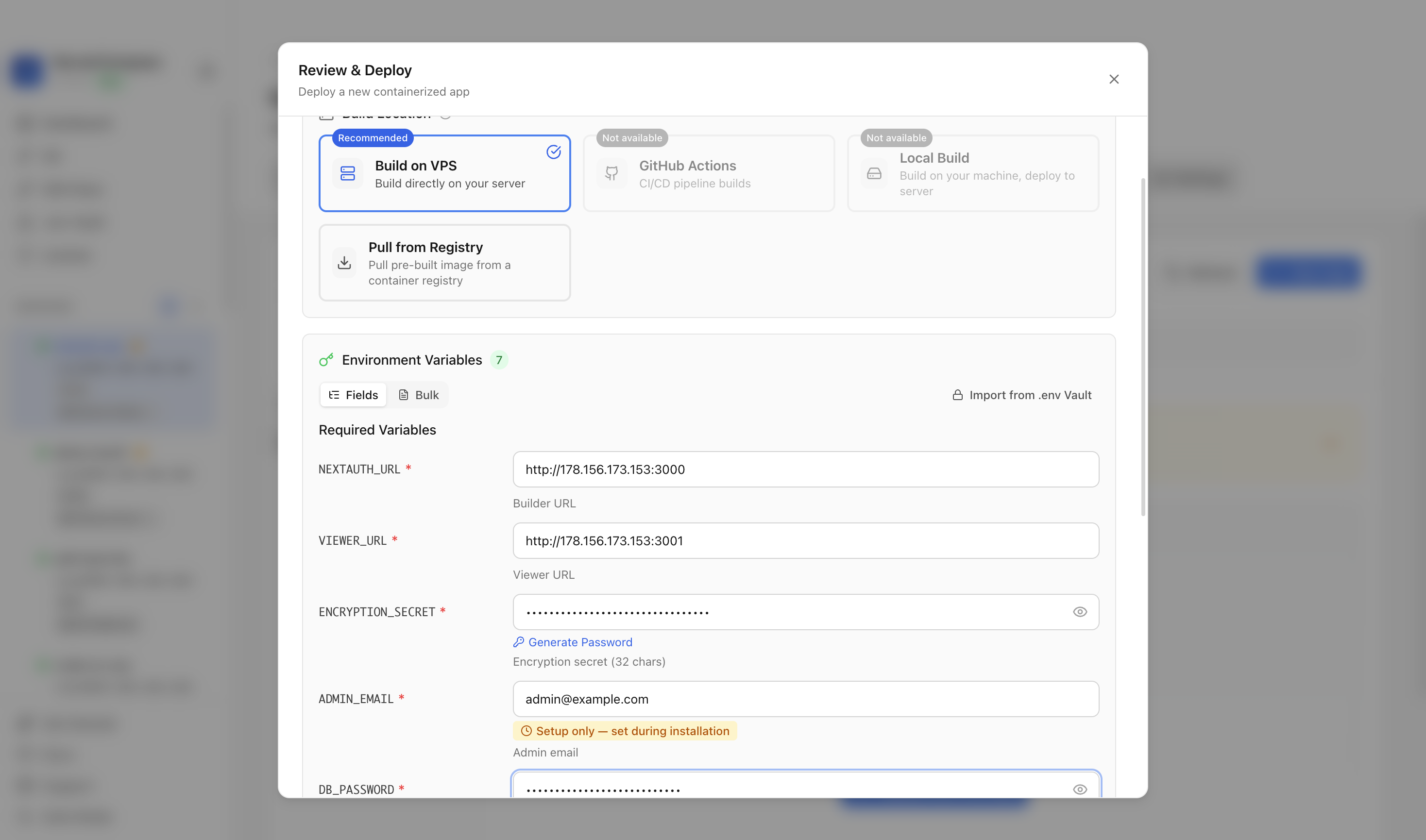 Reviewing Typebot environment variables and port before deployment