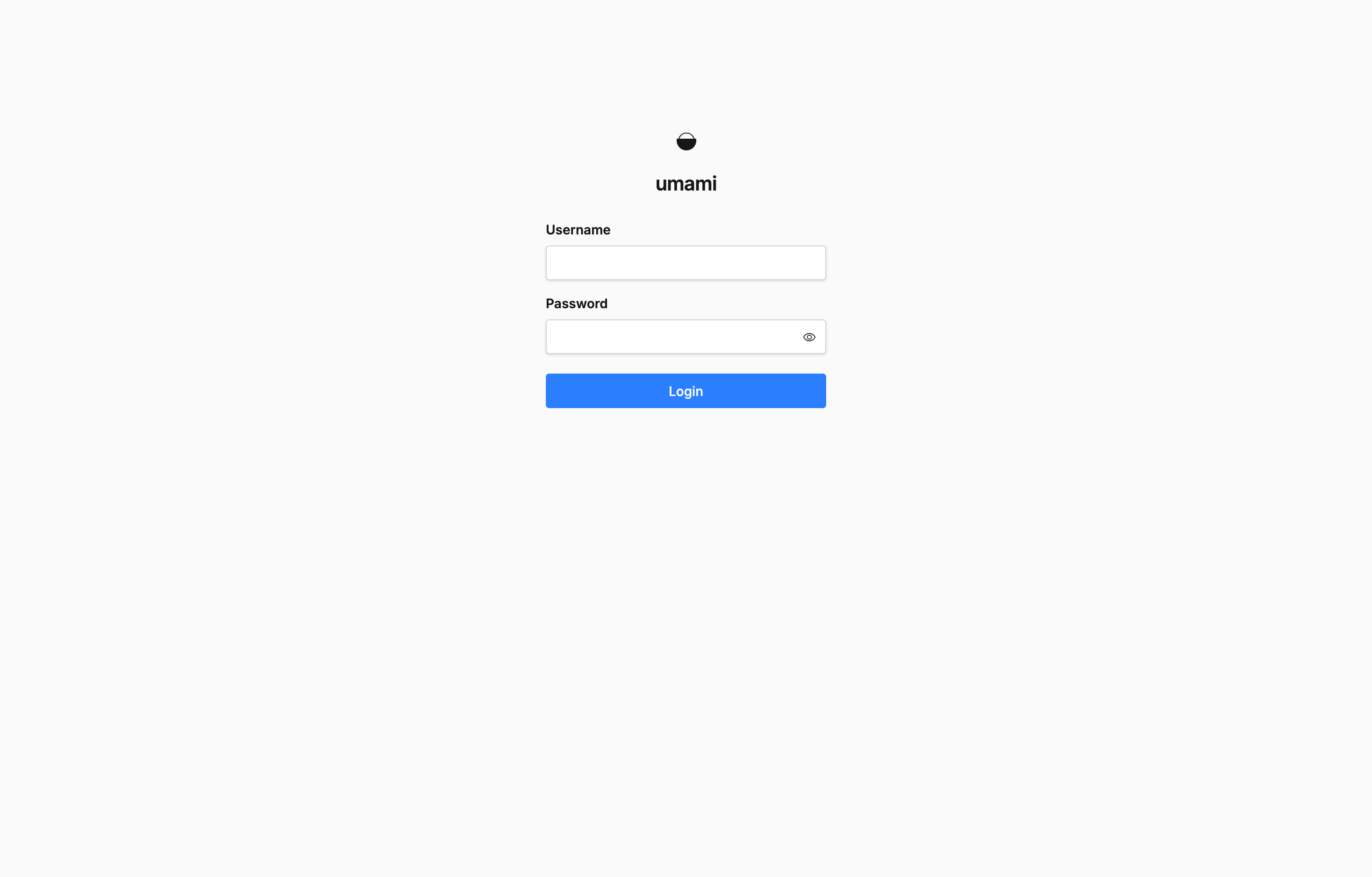 The deployed Umami web UI loaded in a browser