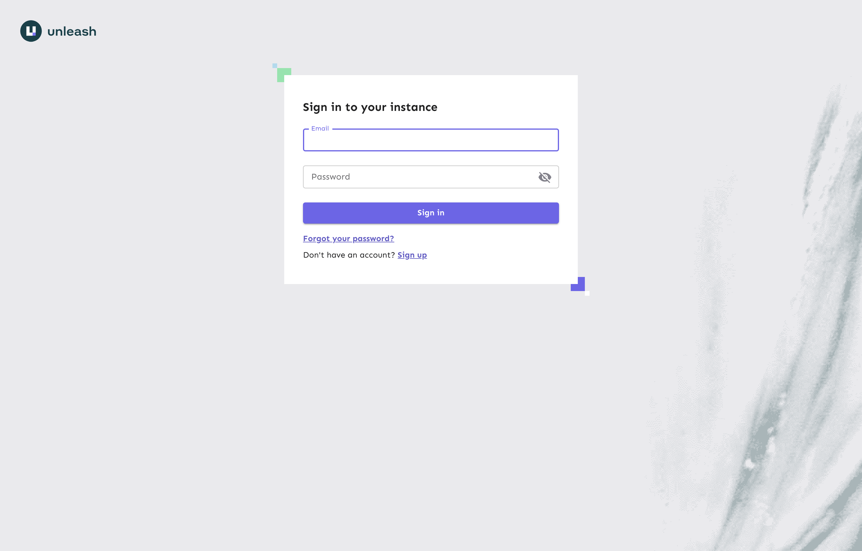 The deployed Unleash web UI loaded in a browser