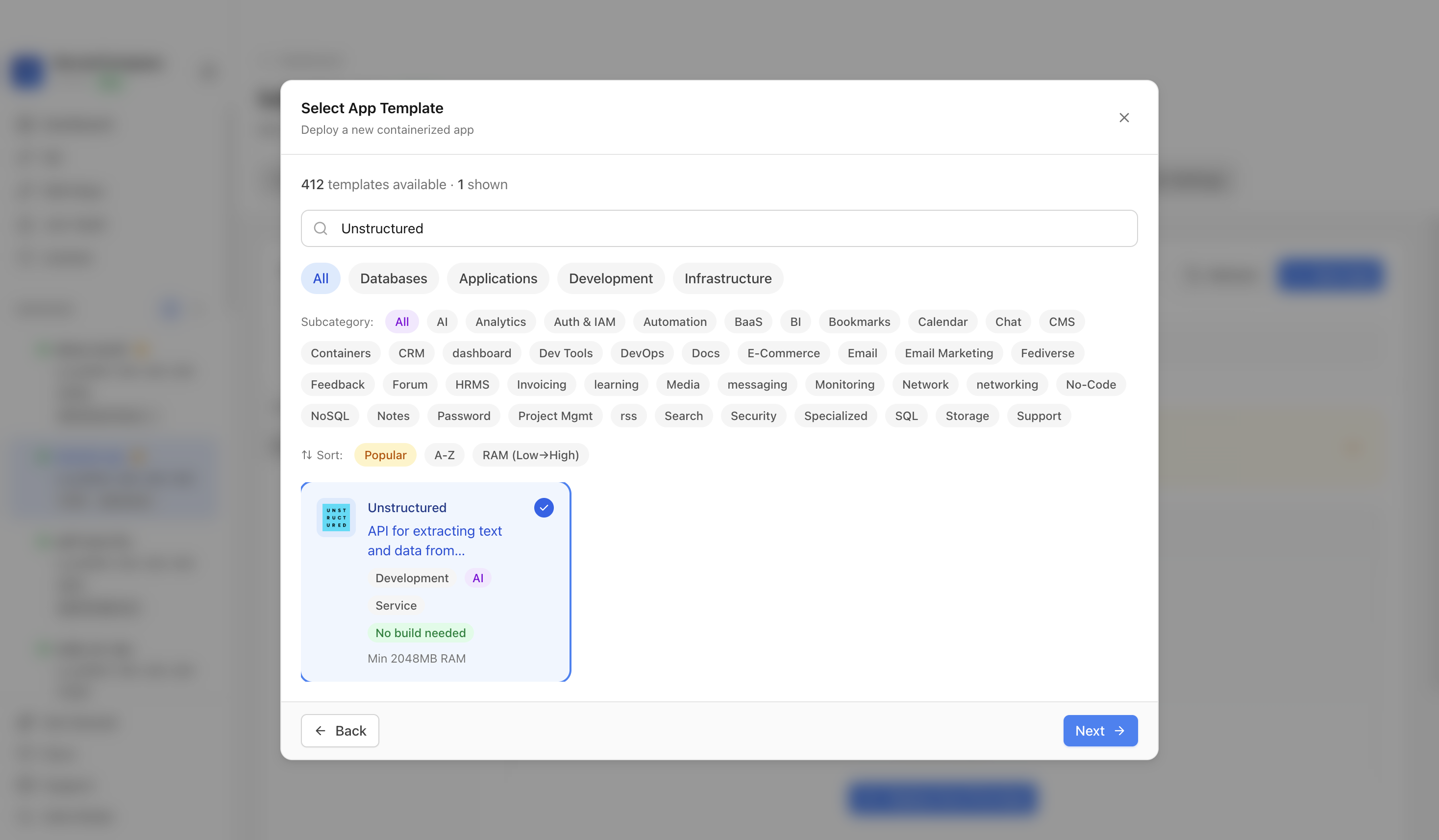 Unstructured template selected in Server Compass