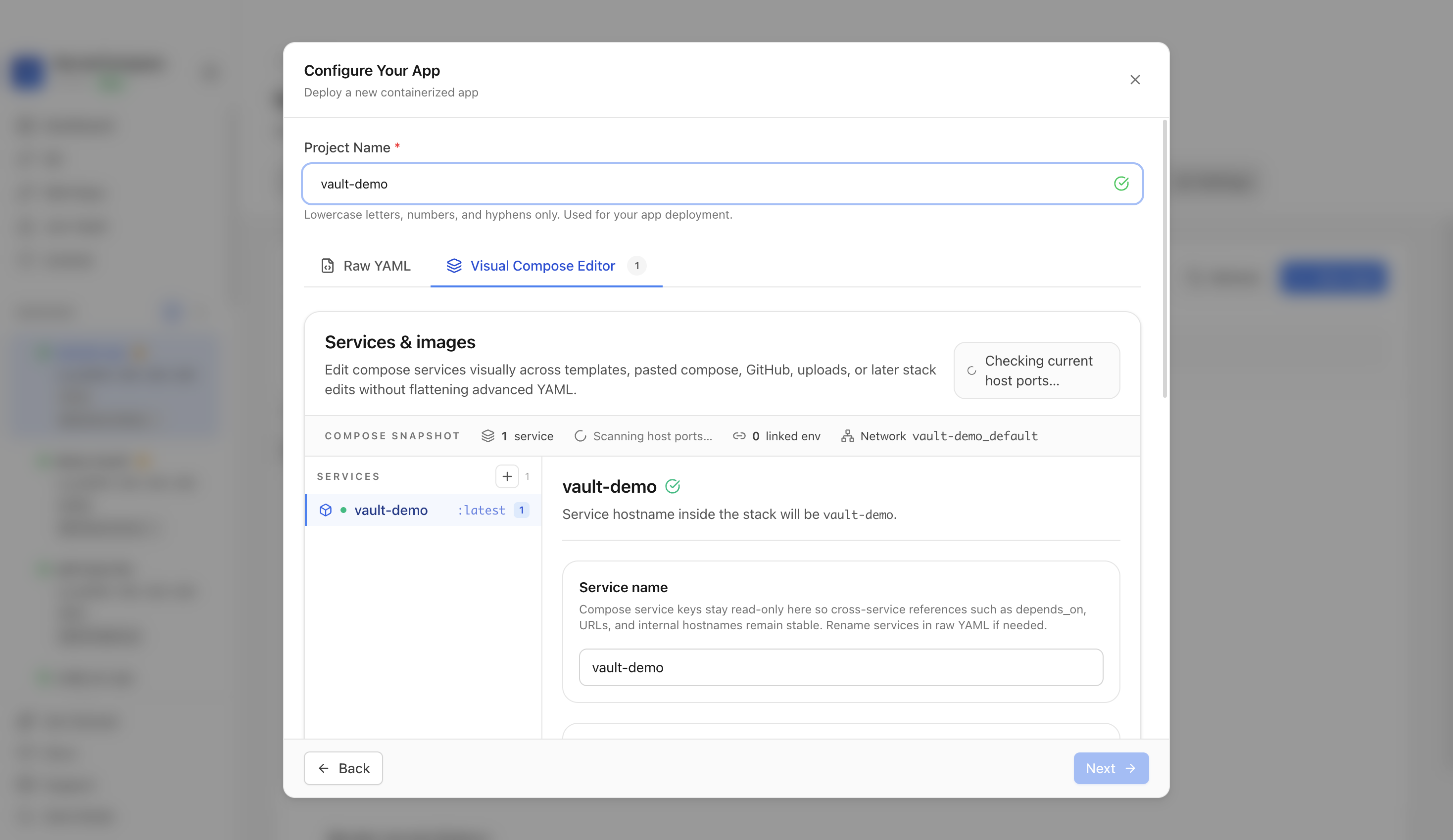 Reviewing HashiCorp Vault project settings and compose service