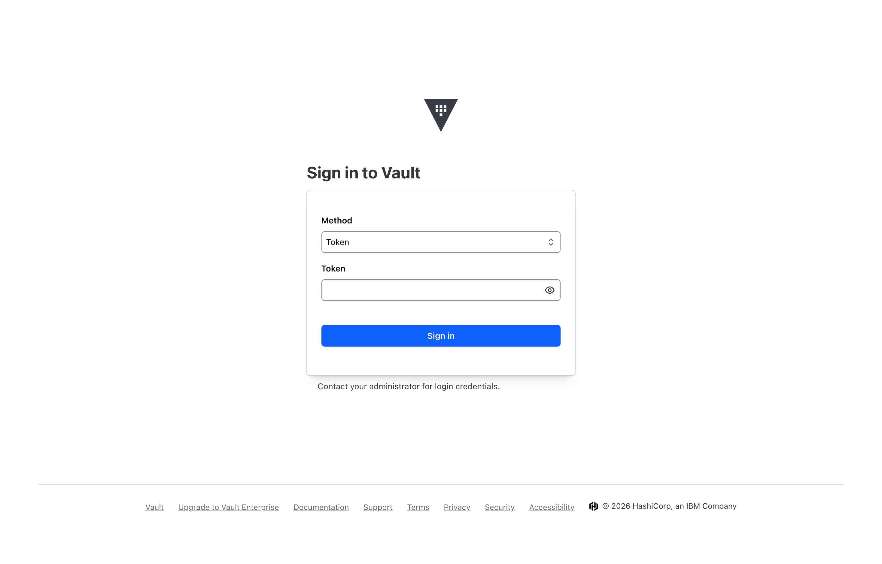 The deployed HashiCorp Vault web UI loaded in a browser