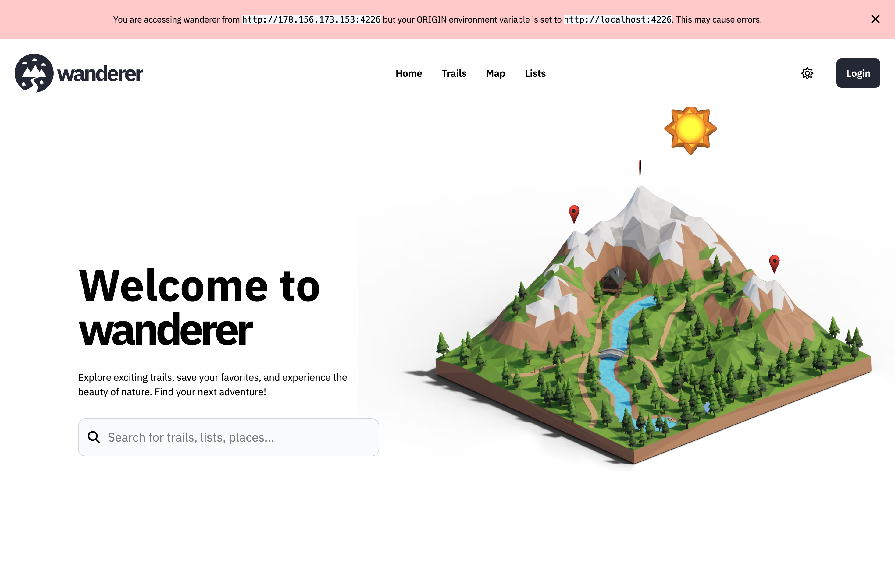 The deployed Wanderer web UI loaded in a browser