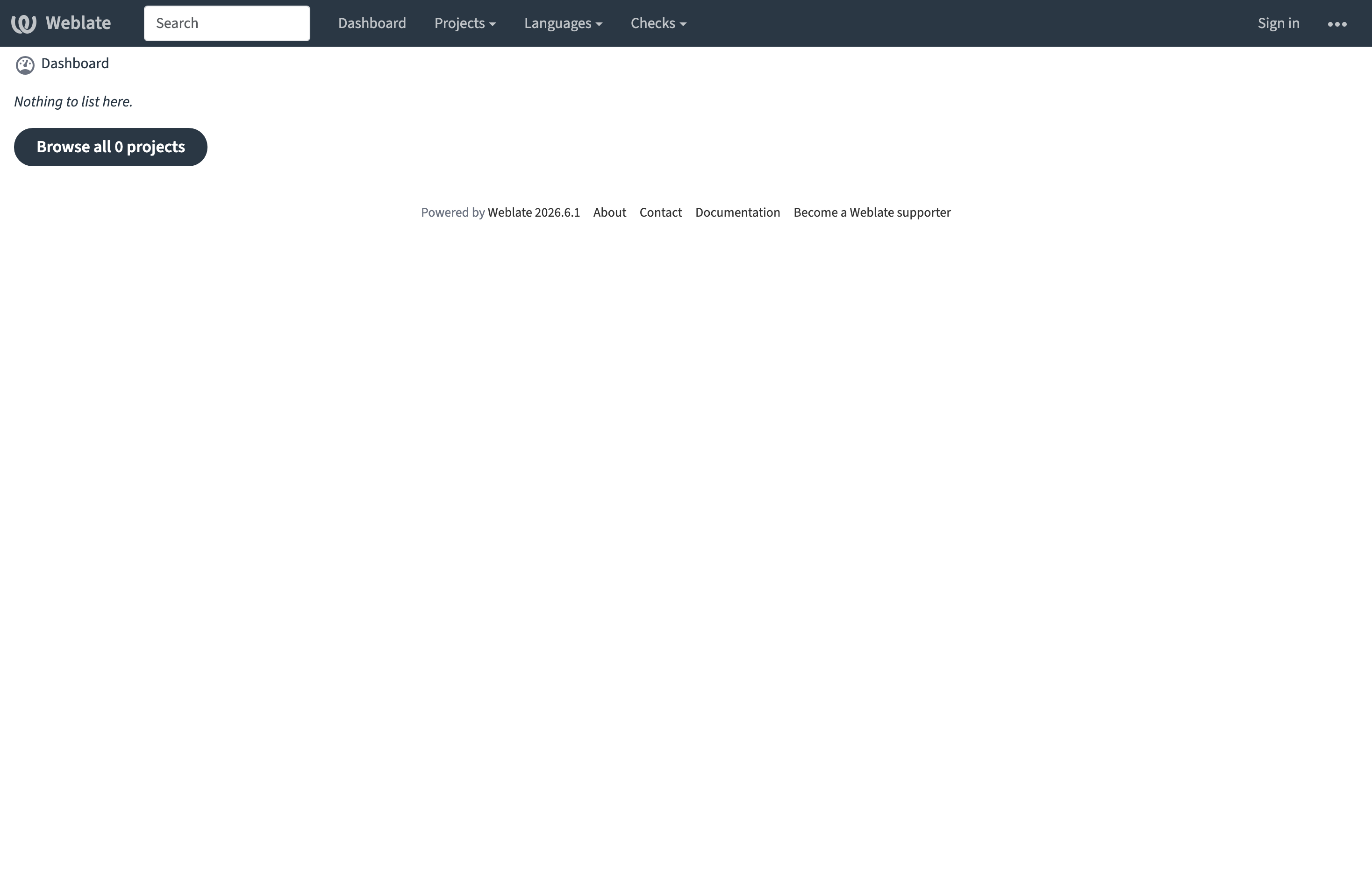 The deployed Weblate web UI loaded in a browser