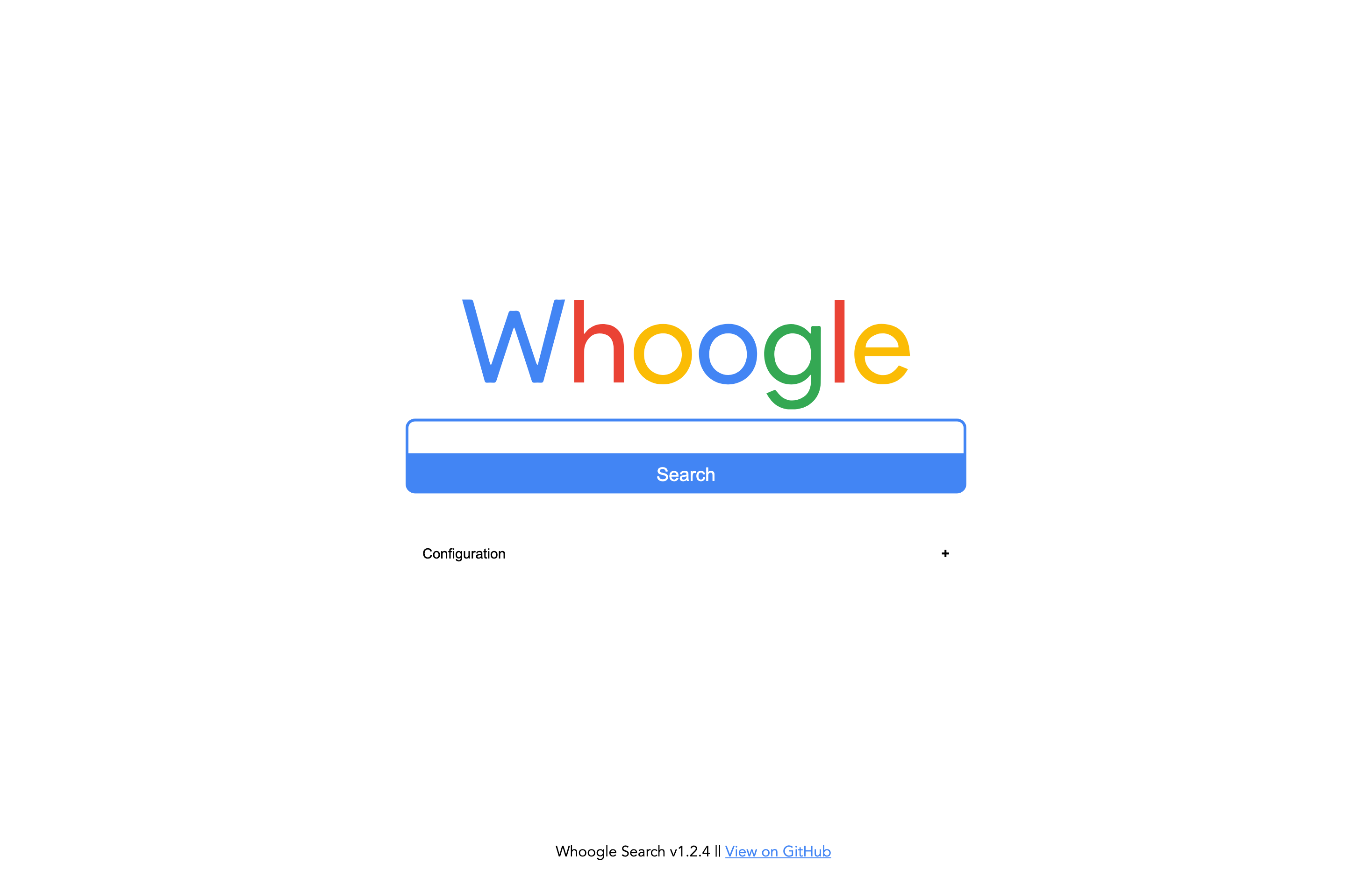 The deployed Whoogle web UI loaded in a browser