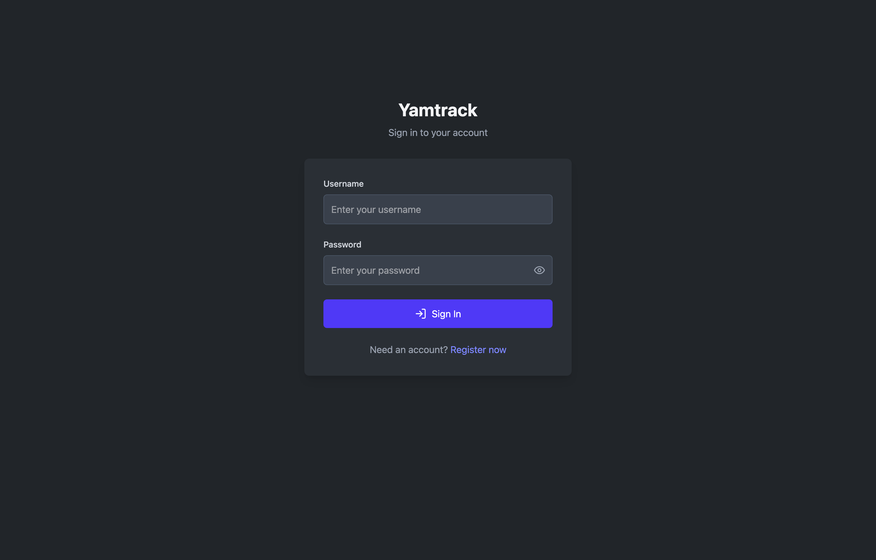The deployed Yamtrack web UI loaded in a browser