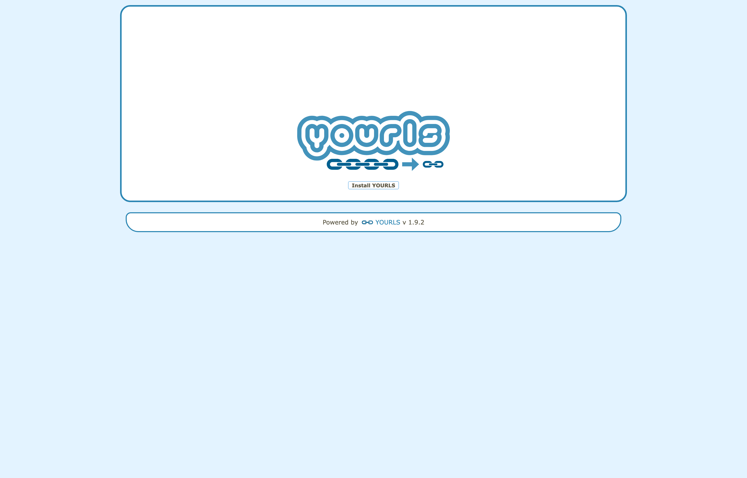 The deployed YOURLS install page loaded in a browser