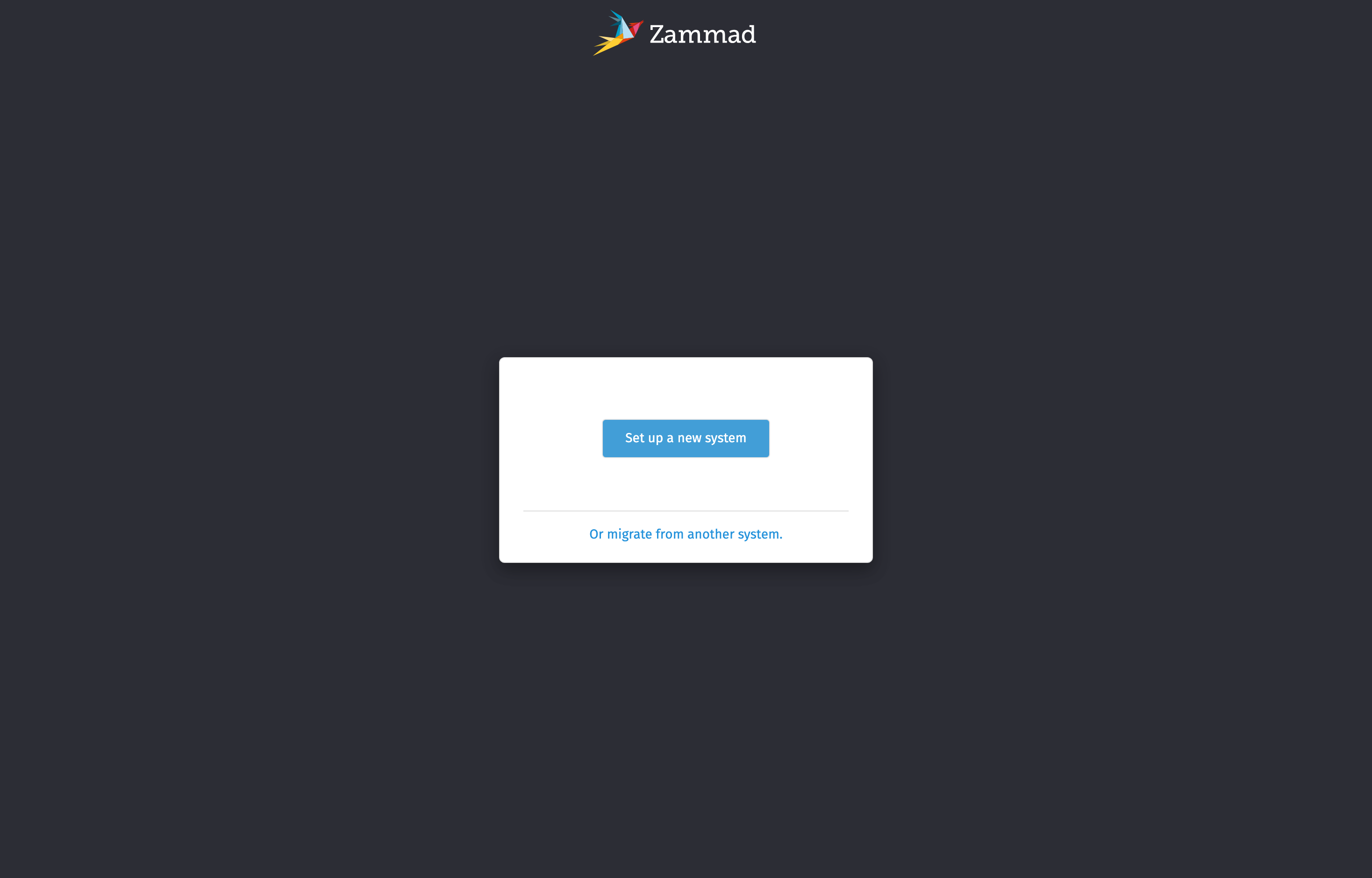 The deployed Zammad web UI loaded in a browser