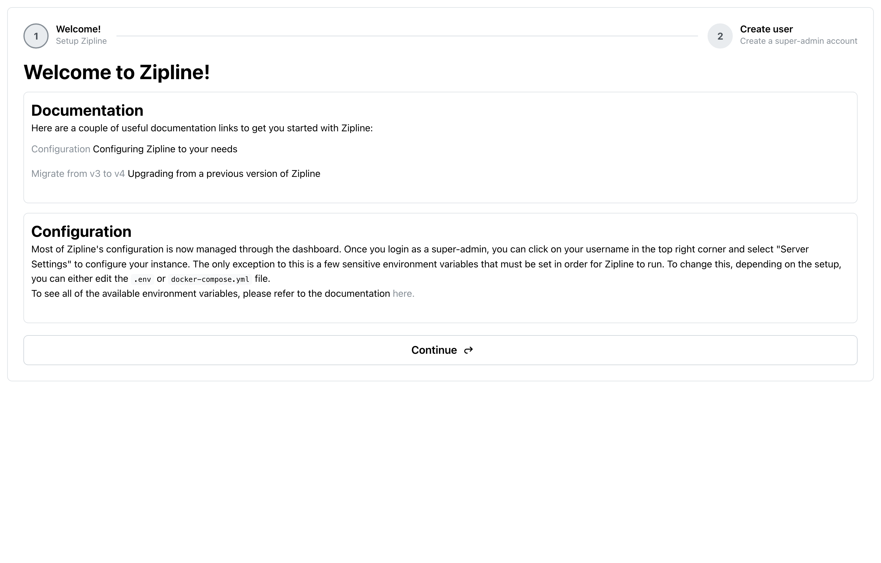 The deployed Zipline web UI loaded in a browser