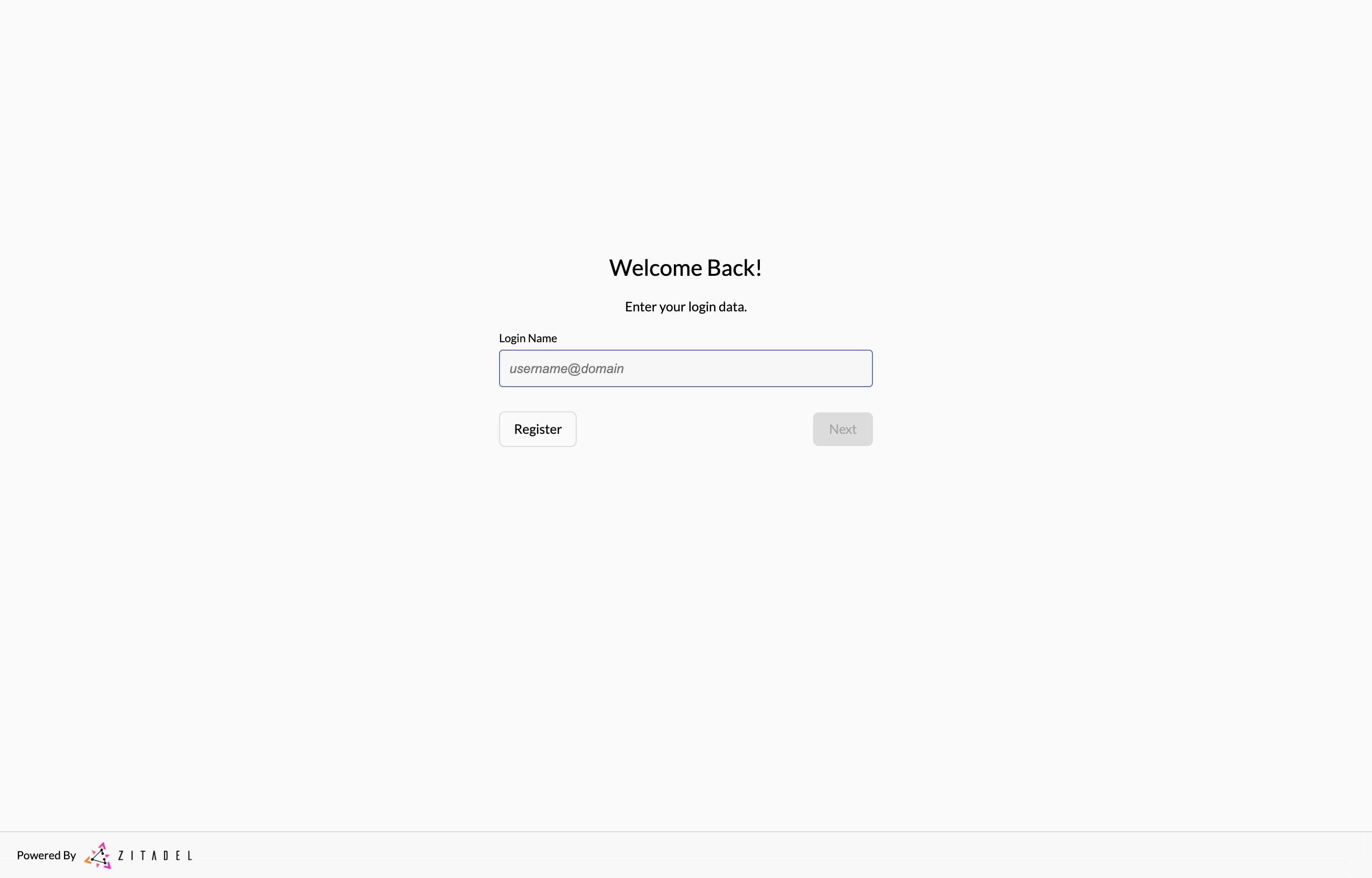 The deployed ZITADEL web UI loaded in a browser